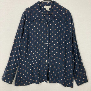 Vintage Evan Picone Navy Polka Dot 100% Silk Button Down size 16W